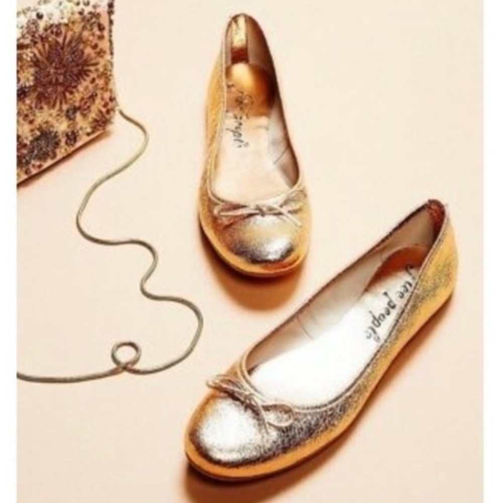 Free People Last Dance Gold Metallic Ballet Flats Women’s Size 38 (8)